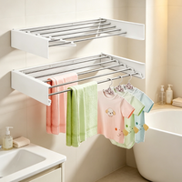 Lavinia – Support mural rétractable moderne et durable en acier inoxydable noir, pliable à trois niveaux, multifonctionnel pour cuisine et vêtements