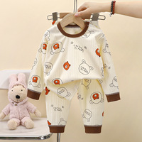 Ensemble pyjama pour enfants imprimé ours de dessin animé, en coton, manches longues, deux pièces, vêtements de nuit chauds unisexes pour garçons et filles de 6 mois à 7 ans