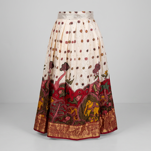 Jupe longue plissée taille haute évasée style A, imprimé Kalamkari de qualité supérieure avec bordure Zari, pour femme - Product Image 1