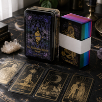 Cartes de tarot en feuille d'or, boîte en métal, jeu de cartes, design personnalisé, emballage cadeau pour fête et divination