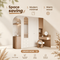 Armoire intégrée sur mesure moderne avec module de présentation cintrée et bureau de dressing intégré pour projets de villas