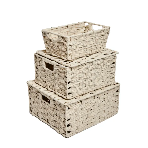 Set fatto a mano di 3 cesti di plastica PP ecologici e usa e getta in Rattan in resina vimini cestini per il pane