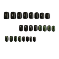 Faux Ongles 3D Effet Œil de Dragon Vert Œil de Chat Style Gothique Thème Halloween Sombre Scintillant Cool Manucure 4521