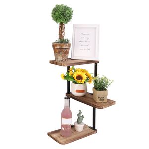 <strong>Corner</strong> Shelf Wall Mounted: 3 Tier <strong>Rustic</strong> Floating Shelf Wood Wall <strong>Shelving</strong> Units for Kitchen Living Room Bathroom13x25.9x43.7CM - Product Image 3