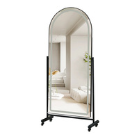 Miroir sur pied arqué pleine longueur avec roulettes, mobile, pour chambre, dressing, salon, décoration intérieure, vente en gros
