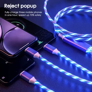 Customize Logo Cell Phone Cable Usb Charger 3 In 1 Usb Charging Data Led 2.4A Usb Multi-function Cables Led Charging Cable