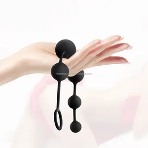 Butt Plug with Silicone Anal Bead Anal Sex Toys with Safe Pull Ring in Black