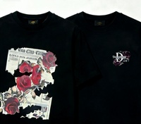 T-shirt graphique pour homme avec imprimé journal, motif rose, imprimé dos et poitrine, coupe oversize, manches courtes, style streetwear