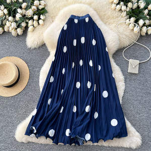 เดรสยาวทรงเอไลน์เอวสูงสไตล์วินเทจลายจุดจีบระบายหรูหราสำหรับผู้หญิง ช่วยพรางหุ่นให้ดูเพรียวบาง - Product Image 2