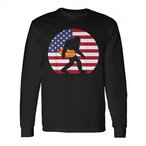 Maglietta a Maniche Lunghe con Bandiera USA e Hot Dog, Unisex per Adulti, Girocollo, per Attività Promozionali, Stampa Serigrafica - Product Image 1