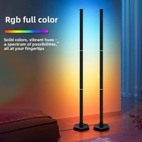 Lámpara de Pie LED RGB de Esquina, Paquete de 2, Base Hexagonal, Sincronización con Música, Control Remoto por Aplicación, Luz Ambiental para Sala de Estar, Dormitorio, Juegos, CE, RoHS, FCC