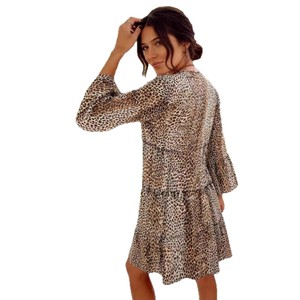 Robe d'été ample à imprimé léopard, col en V, manches longues, à volants, pour femme, grande taille, tenue décontractée - Product Image 5