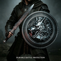 Set Senjata Kombinasi Serigala Norse Kustom, Emblem Serigala, Pedang dan Perisai Abad Pertengahan, Set Senjata Kostum Abad Pertengahan yang Tahan Lama untuk Cosplay