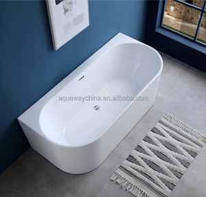 Modern Corner-Fit Freestanding Bathtub, Gloss <b>White</b> <b>Acrylic</b> Back-to-Wall Oval Soaking Tub for Bathroom - Product Image 3