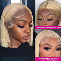 Perruque Bob Blonde 613 en Cheveux Humains, Perruque Lace Front 13x4 Pré-Pluckée, Densité 180, Perruque Courte Blonde en Cheveux Humains