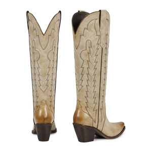 Botas <span class=keywords><strong>Vaqueras</strong></span> Occidentales Personalizadas WETKISS con Efecto Ombré, Botas <span class=keywords><strong>Vaqueras</strong></span> Retro Bordadas para Mujer, Botas Altas hasta la Rodilla con Punta Redonda y Tacón Grueso - Product Image 3