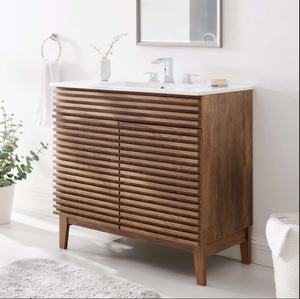 Conjunto de Tocador de Baño Vintage con Lavabo de Cerámica y Gabinete de Madera Estilo Antiguo Montado en Pared o de Pie para Hogar y Hotel