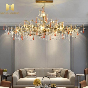 Lampadario LED Post-Moderno Creativo a Rami Lunghi in Rame Dorato, Lussuoso Lampadario Artistico Francese - Product Image 4