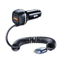 Chargeur de voiture rétractable 96W, adaptateur de charge rapide avec deux ports PD QC 3.0 et câbles intégrés pour iPhone 16 Samsung S24