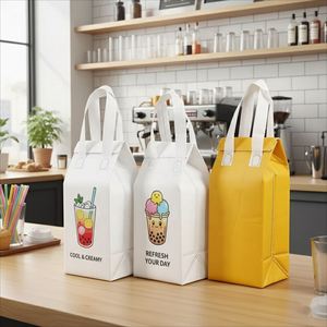 Sac isotherme portable auto-adhésif jetable en non-tissé pour livraison de café, lait, bubble tea et autres aliments - Product Image 2