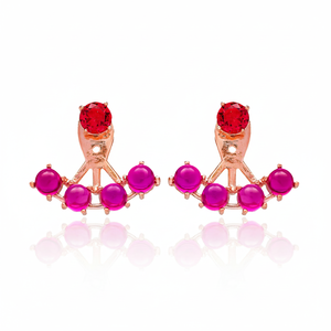 Ruby Stone CZ Diseño redondo Ear Jackets Mujer Pendientes Turco Hecho a mano Plata de Ley 925 Joyería fina - Product Image 2
