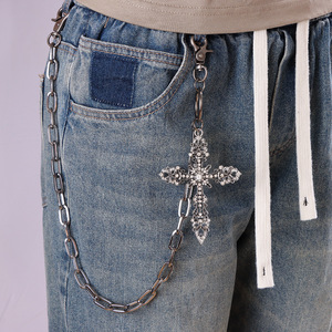 Chaîne de taille avec pendentif croix en alliage de zinc, couleur bronze, ornée de strass, simple couche, style décontracté, chaîne de corps tendance - Product Image 1