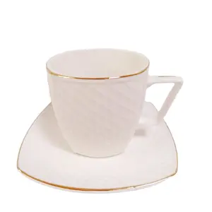 Einfache weiße Keramik Kaffeetasse Tracing Gold geprägte Kaffeetasse und Untertasse Cross-Border Cup und Untertasse Set