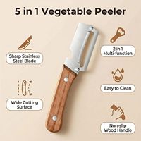 Lot de 2 éplucheurs de légumes multifonctionnels 2-en-1 avec ouvre-bouteille, manche en bois, éplucheur de cuisine en acier inoxydable