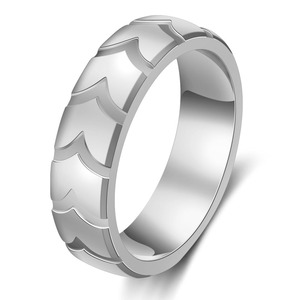 Titanium Steel <b>Ring</b> 6MM Tire Pattern 18K Gold Plated Stainless Steel <b>Couple</b> Wedding Band Unisex Fashion Jewelry - Product Image 3