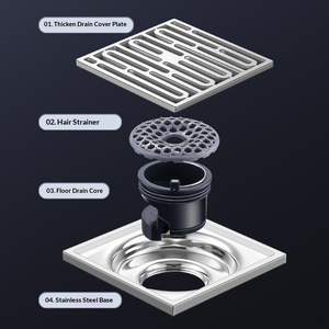 Custom American Style Square Thickened Stainless Steel 304 Electroplated Floor Drain Running Water Deodorant - Product Image 3