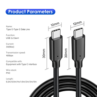 Câble Justlink USB C vers USB C 3.2 Gen 2 HD 100W PD 5A Type C pour charge rapide et transfert de données pour MacBook Pro, ordinateur portable, téléphone