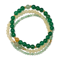 Lot de 3 bracelets en pierre naturelle de 4 mm, perles de jade jaune, bracelets extensibles faits à la main avec coquillages et perles, bijoux en cristal de guérison, cadeau
