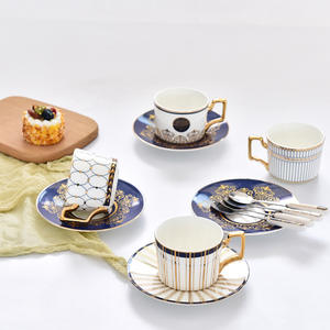 Ensemble tasse et soucoupe en céramique pour le thé de l'après-midi, tasse à café et soucoupe en porcelaine fine européenne, cadeau avec poignée - Product Image 5