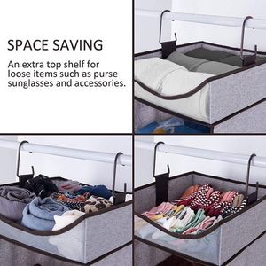 Organizador de Armario de 3 Niveles, Ahorra Espacio, de Tela No Tejida, con Bolsillos Laterales, para Colgar Ropa - Product Image 5