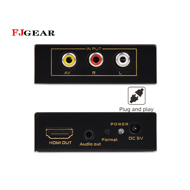 Fjgear Wholesale rac AV to HD MI Auto Converter/scaler 1080P for TV Adapter Composite RCA CVBS for HD Player DVD