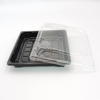 JY-81205 Black Square Kunststoff Sushi Container Großhandel Verpackungs boxen mit Deckel für Einweg-Lebensmittel verpackung Boxes taurant