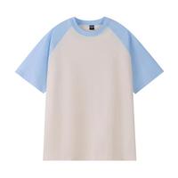 Kaos Oblong Lengan Pendek Warna Kontras Tebal Baru dengan Sablon Digital Custom Logo, Kerah Bulat, Lengan Raglan untuk Pria