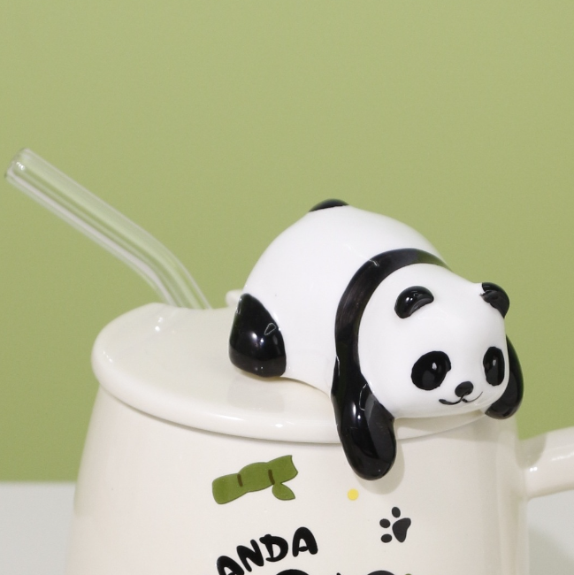 Cute Cartoon Panda Mugs,High Quality Creative Ceramic Cup with Lid and Straw for Coffee, Milk.Best Gifts for Women Girls Kids.