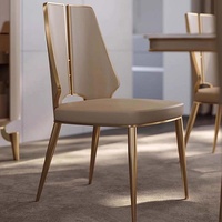 Chaise de salle à manger sans accoudoirs en cuir véritable de style italien, luxe léger, dossier moderne, simple, en acier inoxydable, personnalisée
