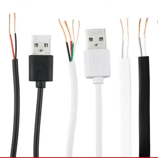 Custom PVC power Data Charging 22 AWG USB 2.0 A Type Male plug to 2/4 core Flat Wires Open End extension Cable pig tail line