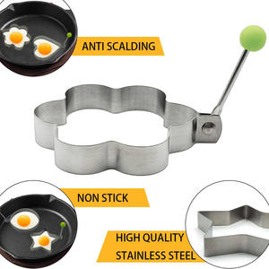 Moule à œufs en acier inoxydable antiadhésif avec poignée en silicone, formes variées (cœur, rond, fleur, étoile), vente en gros - Product Image 3