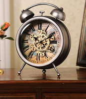 Jam Alarm Meja Bergaya Retro Amerika dengan Mekanisme Logam, Dioperasikan dengan Baterai, Gerakan Kuarsa Senyap, Fungsi Tunda.