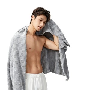 Toallas de baño para hombres, adultos, adolescentes, toalla absorbente de cuerpo entero, gran tamaño, de coral, color sólido, para uso doméstico, 70x140cm, 90x170cm - Product Image 2