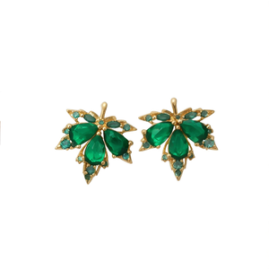Orecchini a Perno E2975 a Forma di Foglia con Gemma Verde Taglio a Pera, Placcati in Oro 18K, Gioielli da Festa per Donne - Product Image 1