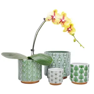 Unique full wrap decal turquoise flora porcelain maceta / custom planter flower pots