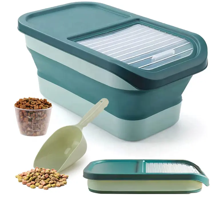 Contenedor plegable de almacenamiento de alimentos para perros y gatos, gran oferta de Amazon, con tapas herméticas