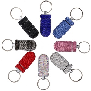 Waterproof Crystal Keychain Container Aluminum Promotional Pill Box with Metal Keychain