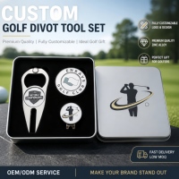 Outil de réparation de divots et marqueur de balle de golf en métal doré, argenté et acier inoxydable de luxe, personnalisable avec logo