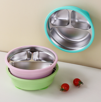 Assiette divisée en acier inoxydable 304 avec ventouse en silicone, bol à collation anti-chute, plateau de dîner pour pique-nique en extérieur et maison