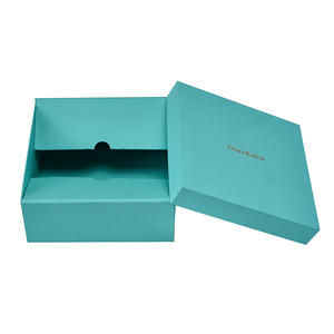 Boîte cadeau pliable en papier texturé bleu personnalisée en usine avec estampage à chaud pour cosmétiques, couvercle supérieur et inférieur - Product Image 2